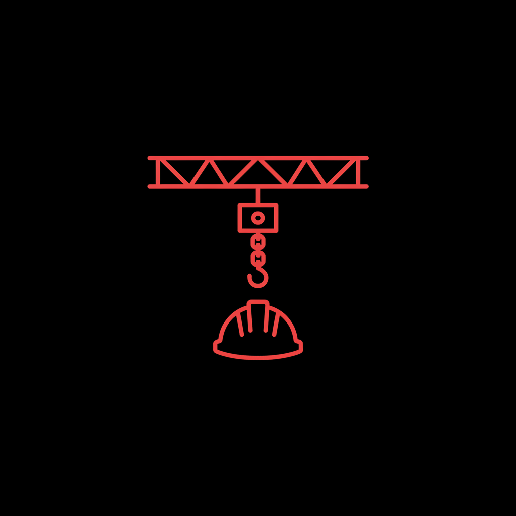 Line icon of a truss bar with a chain hoist and a crew safety helmet